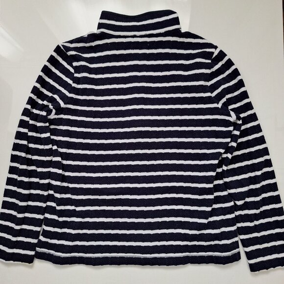 Talbots Navy and White Striped Cotton Zip Up Cardigan - Picture 2 of 7